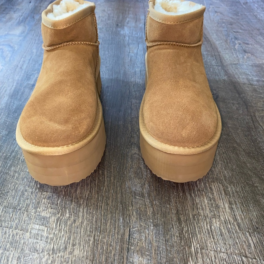 UGG Tan Platform Ankle Boots with Suede Finish